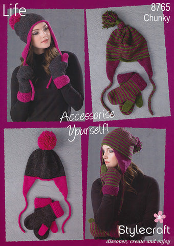 Ear Flap Beanie and Mitts in Stylecraft Life Chunky (8765)