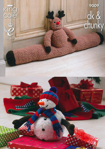Rudolph Draught Excluder, Christmas Tree Skirt and Snowman Toy in King Cole DK & Chunky (9009)