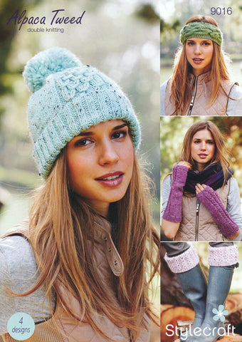 Hat, Headband, Welly Toppers & Fingerless Mitts in Stylecraft Alpaca Tweed DK (9016)
