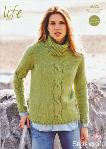 Ladies Polo Neck Sweater in Life Aran (9020)