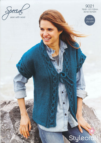 Tie Fronted Waistcoat in Life or Special Aran With Wool (9021)