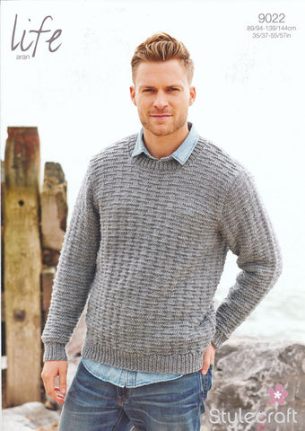 Round Neck Sweater in Life Aran (9022)