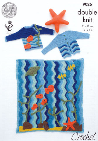 Under the Sea Blanket, Jumper, Cardigan and Starfish Toy in King Cole Pricewise DK (9026)