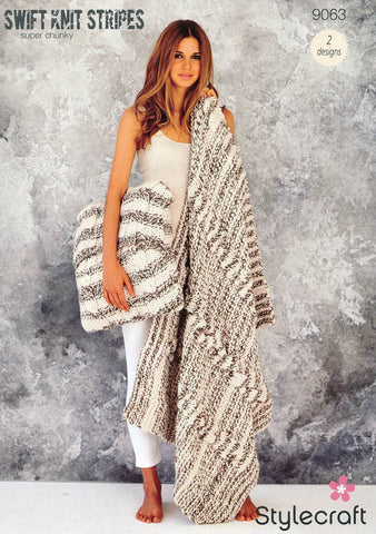Throw and Cushion in Stylecraft Swift Knit Stripes (9063)