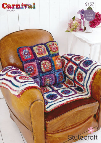 Wheel in Square Throw and Cushion in Stylecraft Carnival & Special Aran (9157)