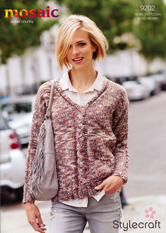 Travelling Cable V Neck Jumper in Mosaic Super Chunky (9202)