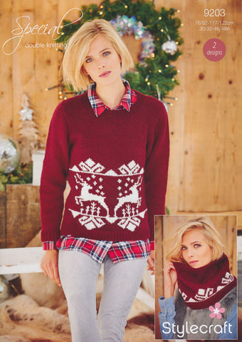 Ladies Christmas Jumper and Snood in Stylecraft Special DK (9203)