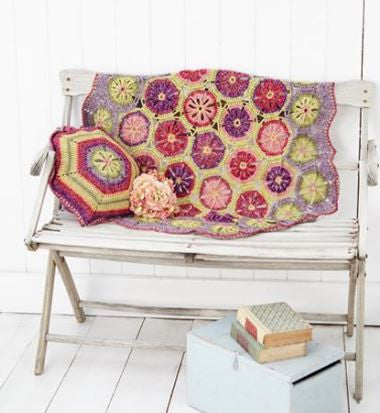 Hexagon Flower blanket and Cushion Cover in Batik DK (9298)