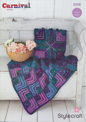 Mitred Square Throw and Cushion in Stylecraft Carnival Chunky and Special Aran (9306)