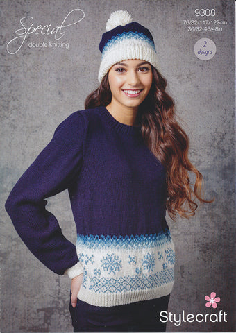 Ladies Christmas Jumper and Hat in Stylecraft Special DK (9308)