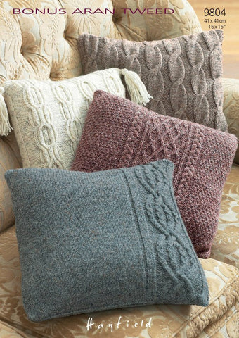 Cushion Covers In Hayfield Bonus Aran Tweed (9804)
