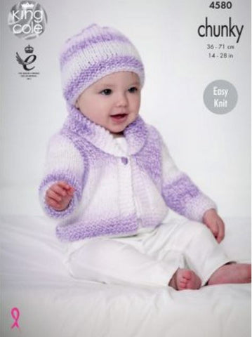 Cardigan, Waistcoat & Hat in King Cole Baby Soft Chunky - Big Value (4580)