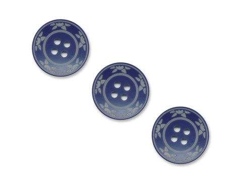 Round Floral Detailed Buttons - Blue - 976
