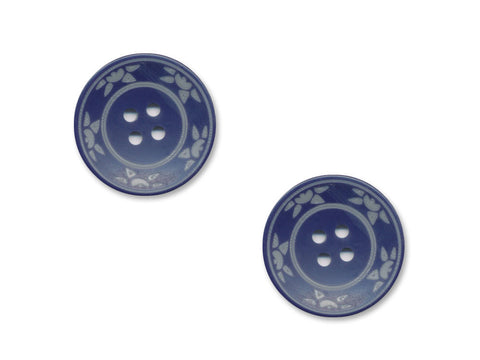 Round Floral Detailed Buttons - Blue - 977