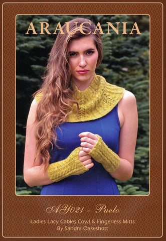 Lace Cables Cowl & Fingerless Mitts by Sandra Oakeshott in Araucania Botany Lace (AY021)