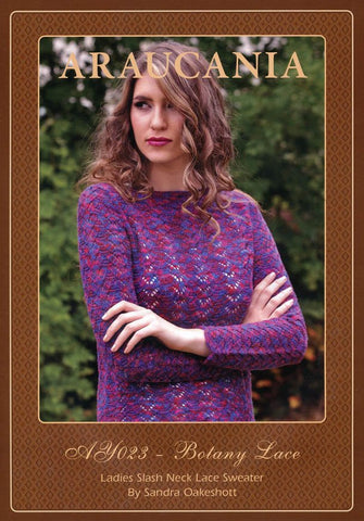 Ladies Slash Neck Sweater by Sandra Oakeshott in Araucania Botany Lace (AY023)