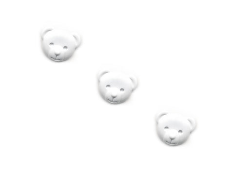 Teddy Bear Head Shaped Buttons - White - 036