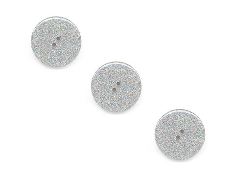 Round Plain Glitter Buttons - Silver - 064