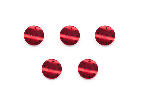 Round Pearl Effect Star Print Buttons - Red - 115