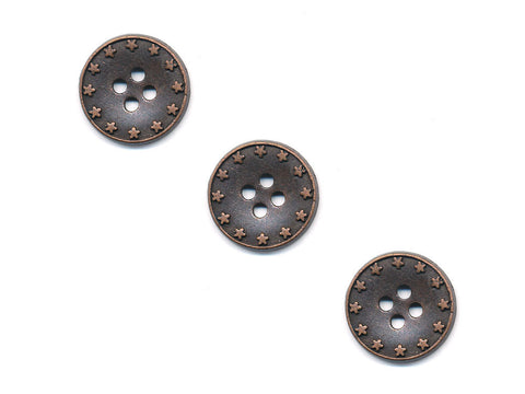 Round Metal Star Print Buttons - Bronze - 270