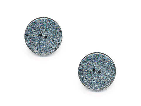 Round Plain Glitter Buttons - Silver - 478