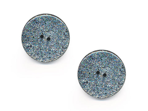 Round Plain Glitter Buttons - Silver - 479