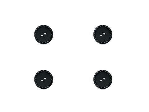 Round Plain Buttons with Textured Rim - Black - 484