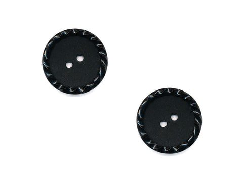 Round Plain Buttons with Textured Rim - Black - 486