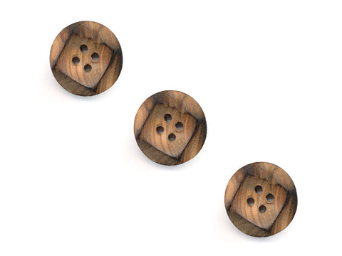 Square Rimmed Burnt Effect Wooden Buttons - 517