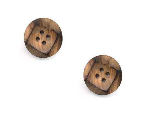 Square Rimmed Burnt Effect Wooden Buttons - 518