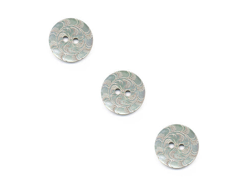 Round Shell Buttons with Engraved Detail - Silver - 986