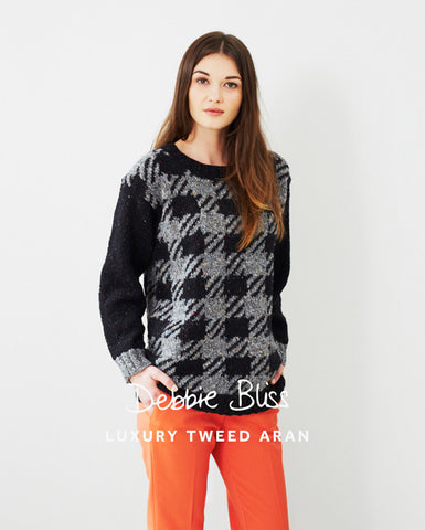 Checked Tweed Sweater in Debbie Bliss Luxury Tweed Aran (DB036)