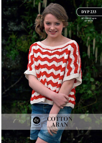 Young Lady Loose Fit 2 Colour Short Sleeved Top in DY Choice Cotton Aran (DYP233)