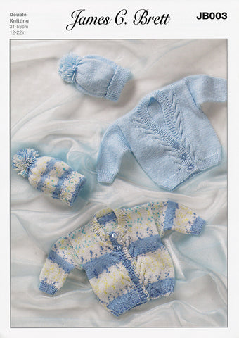 Cardigans and Hat in James C. Brett Magi-Knit DK, Baby DK and Supreme Baby DK (JB003)