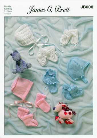 Helmets, Bonnets, Mittens and Bootees in James C. Brett Baby DK and Supreme Baby DK (JB008)