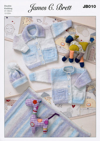 Cardigans, Hat and Blanket in James C. Brett Baby Marble DK (JB010)