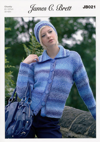 Cardigan and Hat in James C. Brett Marble Chunky (JB021)