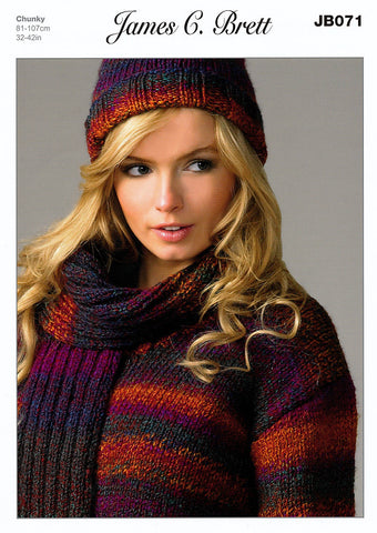 Sweater, Hat & Scarf in James C. Brett Marble Chunky (JB071)