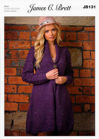 Cardigan in James C. Brett Rustic Aran With Wool (JB131)