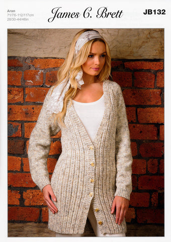 Cardigan in James C. Brett Rustic Aran With Wool (JB132)