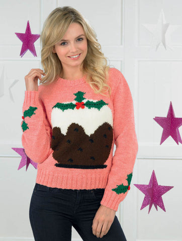 Ladies Christmas Pudding Sweater in James C. Brett Top Value DK (JB271)