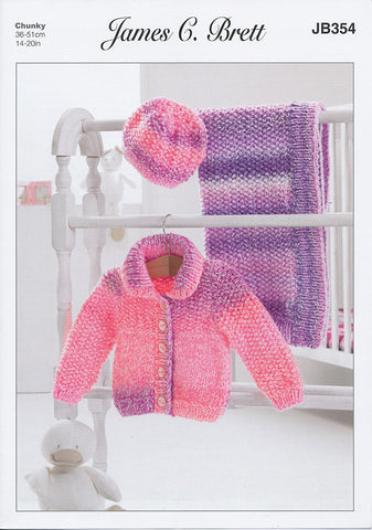 Jacket, Hat and Blanket in James C. Brett Baby Marble Chunky (JB354)