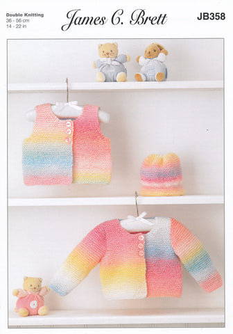 Cardigan, Waistcoat and Hat in James C. Brett Baby Marble DK (JB358)