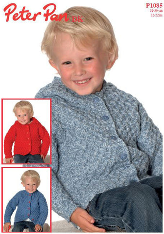 Cardigan with Round Neck, Collar or Hood in Peter Pan DK (P1085) Digital Version