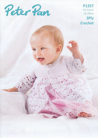 Crochet Matinee Jacket and Bonnet in Peter Pan 3 Ply (P1257)