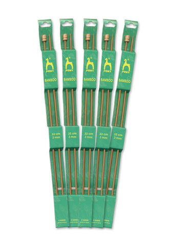 Pony Single Point Knitting Needles (Bamboo) - 33cm (Pair)