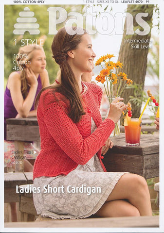 Ladies Short Cardigan in Patons 100% Cotton 4 Ply (4070)