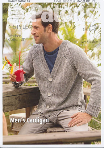 Mens Cardigan in Patons Washed Cotton DK (4071)