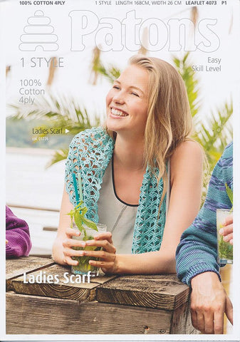 Ladies Scarf in Patons 100% Cotton 4 Ply (4073)