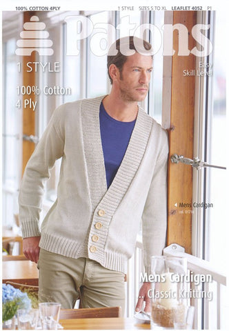 Mens Cardigan in Patons 100% Cotton 4 Ply (4052)